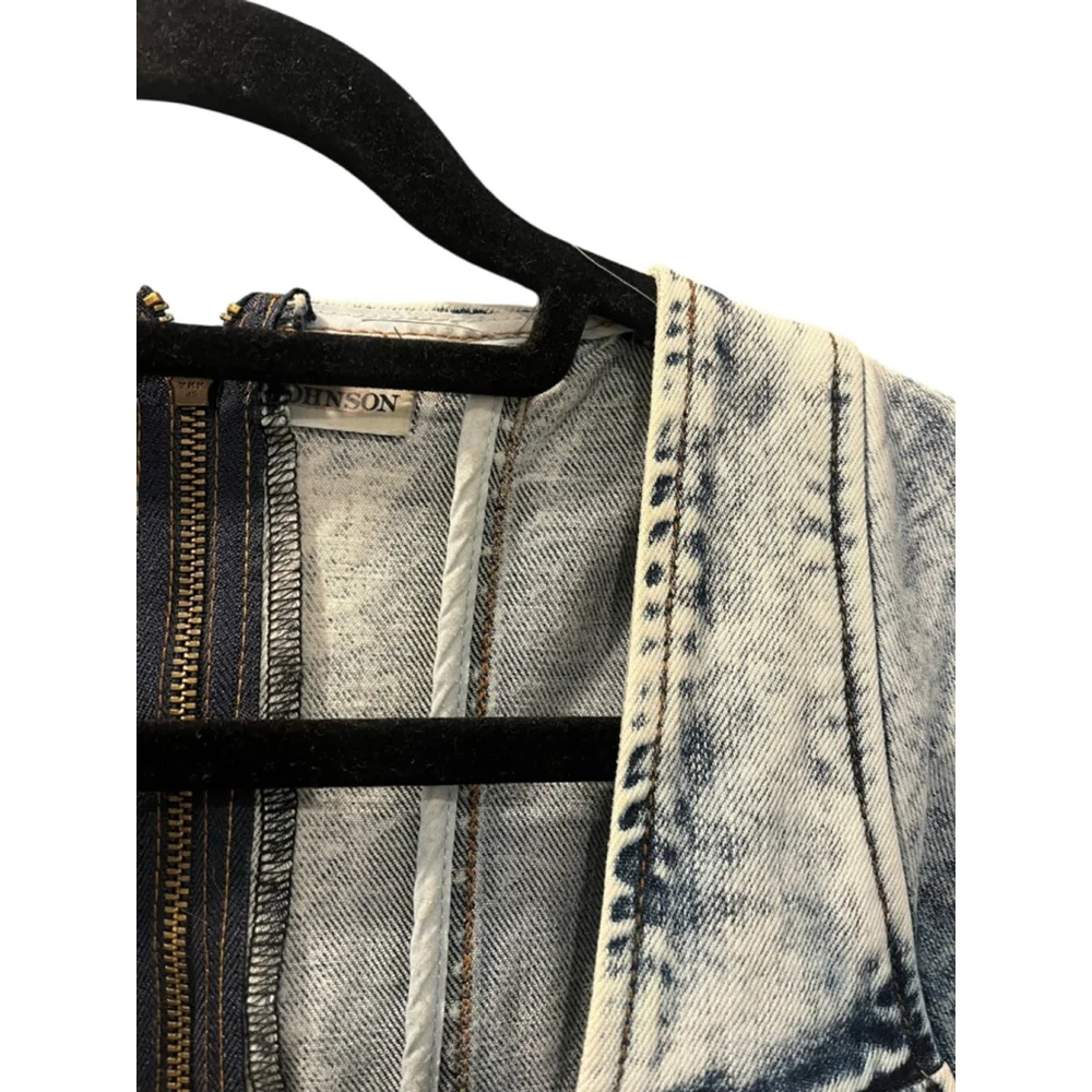 Ulla Johnson Denim Blue Jeans Dress Washed Out Acid Size 8 Square Neck $510 - Picture 7 of 13